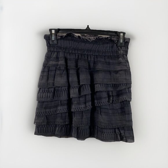 IRO Black Striped Ruffle Mini Skirt Sz 15 / 34 Feminine Flowy Silk Office - Picture 3 of 6